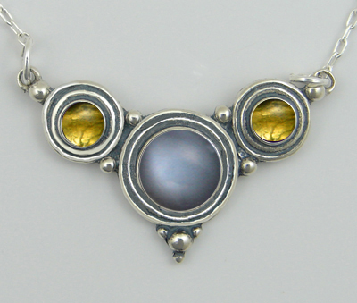 Sterling Silver Necklace Grey Moonstone And Citrine